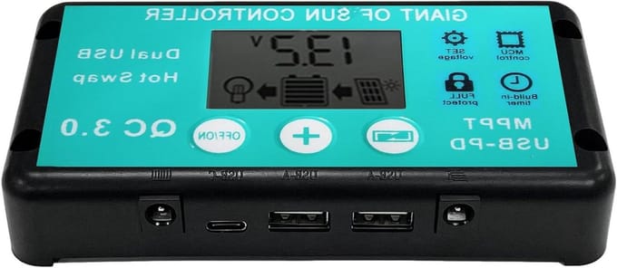 Zonnecontroller - Laadregelaar - Energiebeheer - MPPT technologie - 10A - Zwart