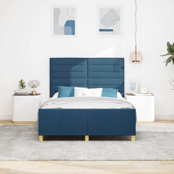 vidaXL - Bedframe - met - hoofdeinde - Blauw - 140 - x - 200 - cm - Stof