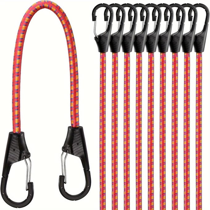 Heavy Duty Bungee Koord Set met Veerclips, 20-inch, Duurzaam voor Veilige Bevestiging (Tot 122 lbs Treksterkte) black