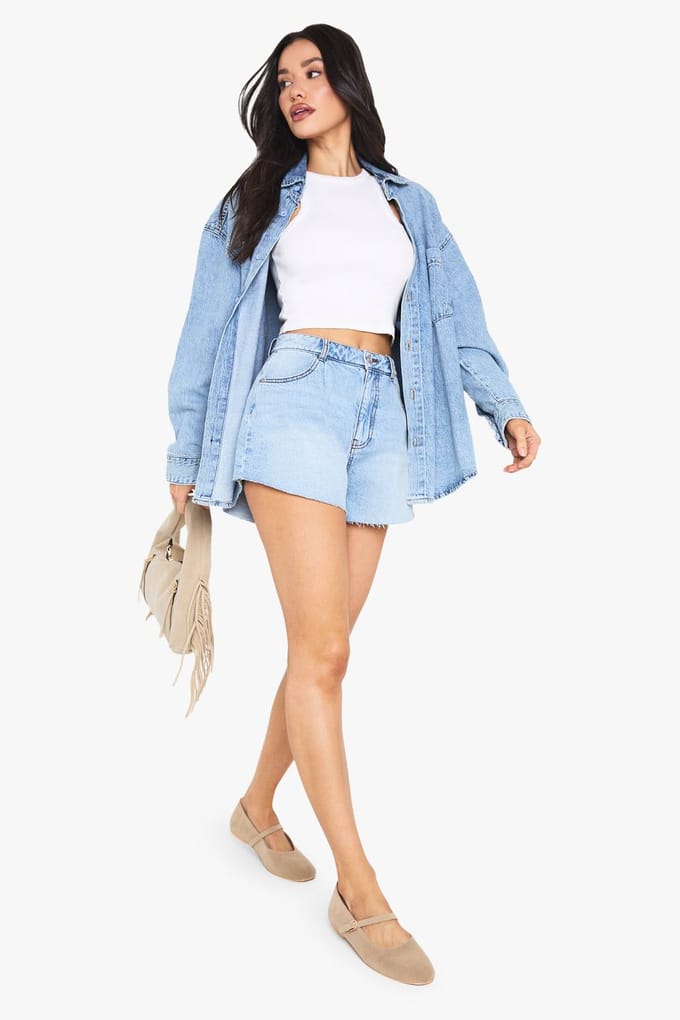boohoo Dames Hoge Flippy Wijde Been Denim Short | Licht Gebleekt | Maat: 42