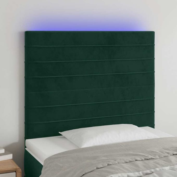 vidaXL - Hoofdbord - LED - 100x5x118/128 - cm - fluweel - donkergroen