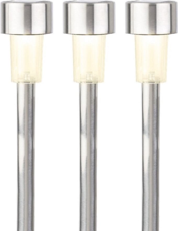 Lumineo buiten prikspot/steker solar - 3x - LED - zilver - H36 cm - warm wit