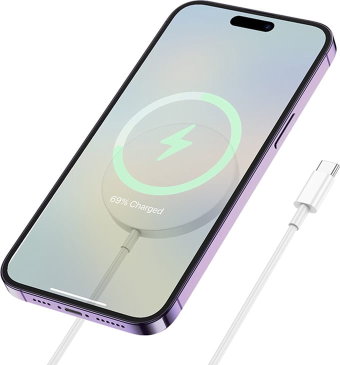 Hoco Magnetisch Draadloze Lader - Geschikt voor MagSafe - Snel Lader (Type C) - USB C Fast Charge Oplaadkabel (1 meter) - Wit