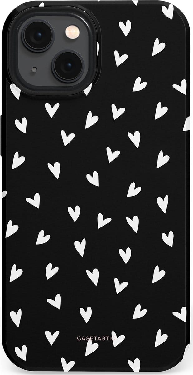 Casetastic hoesje geschikt voor Apple iPhone 13 - MagSafe - Dubbellaagse bescherming - Stippen Hart - Fashion Case - Zwart Grijs