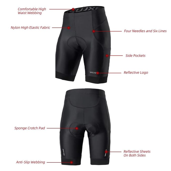 Short de vélo rembourré pour hommes Short de cyclisme élastique respirant à séchage rapide avec poches L black