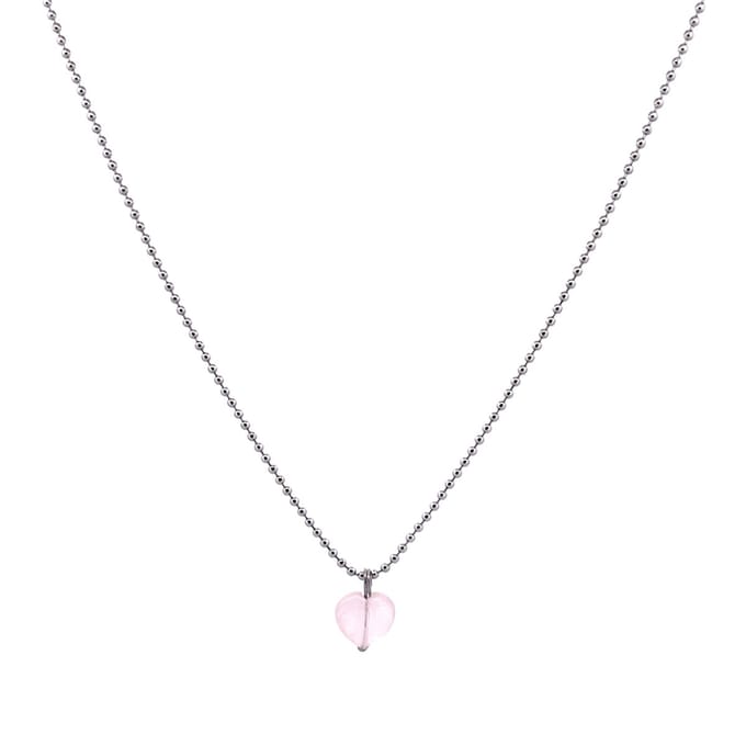 Heaven Eleven - dames ketting - ballchain RVS - rozekwarts hart - 74cm