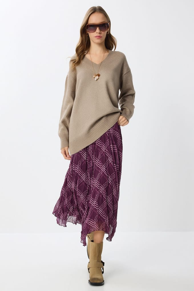 Hoge Taille Asymmetrische Midi Rok met Rits