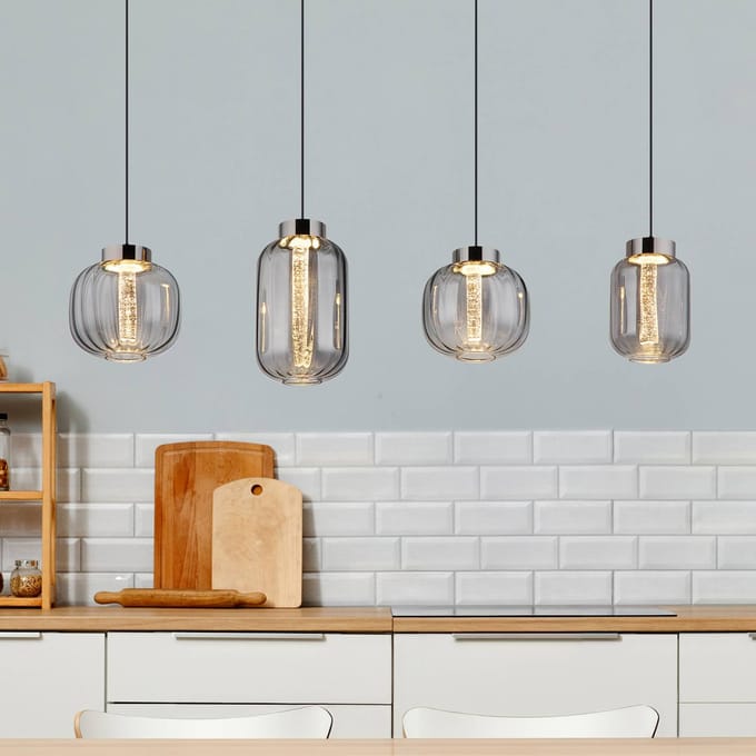 Globo LED hanglamp Fluoro, rookgrijs, lengte 120 cm, 4-lamps.