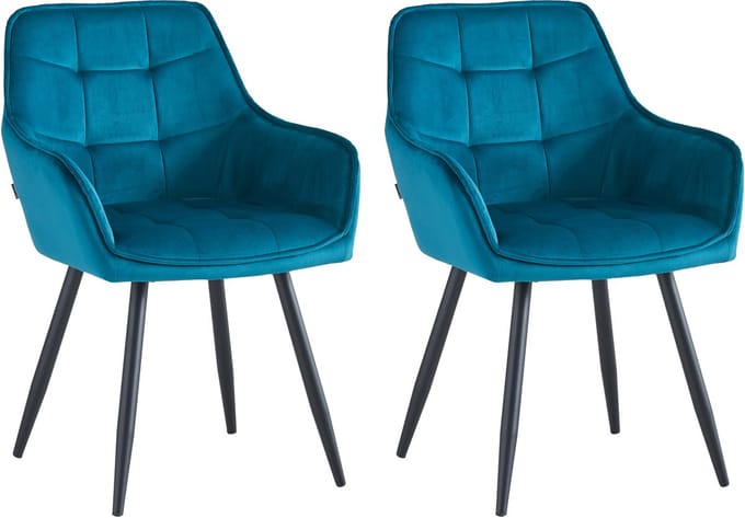 Colenis® - Oriana Eetkamerstoel - Set Van 2 - Petrol - Fluweel - Velvet - Industrieel