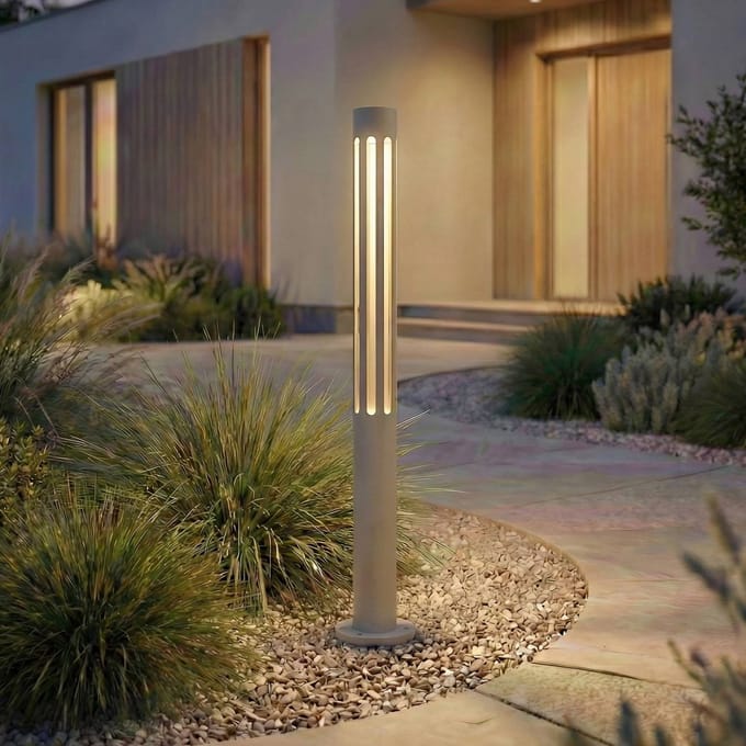 Lindby LED tuinpadverlichting Fjorya, hoogte 60 cm, steengrijs, IP65