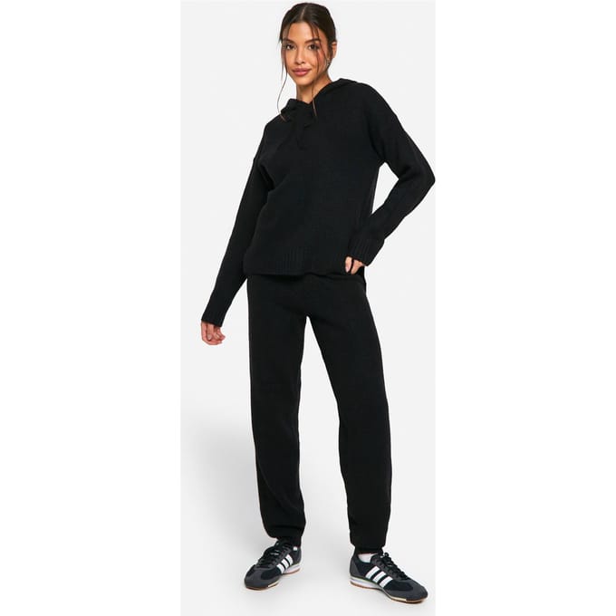 boohoo Dames Soft Knit Fine Gauge Tracksiut | Black | Maat: Medium
