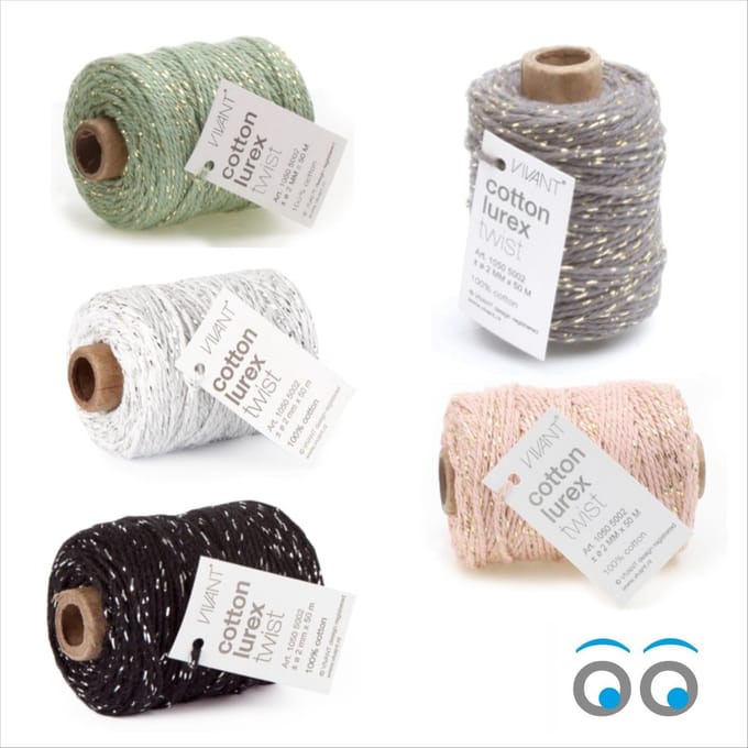 Glitter Touw - 2mm - Lurex - 5 Kleuren - 250 Meter - 5x50m