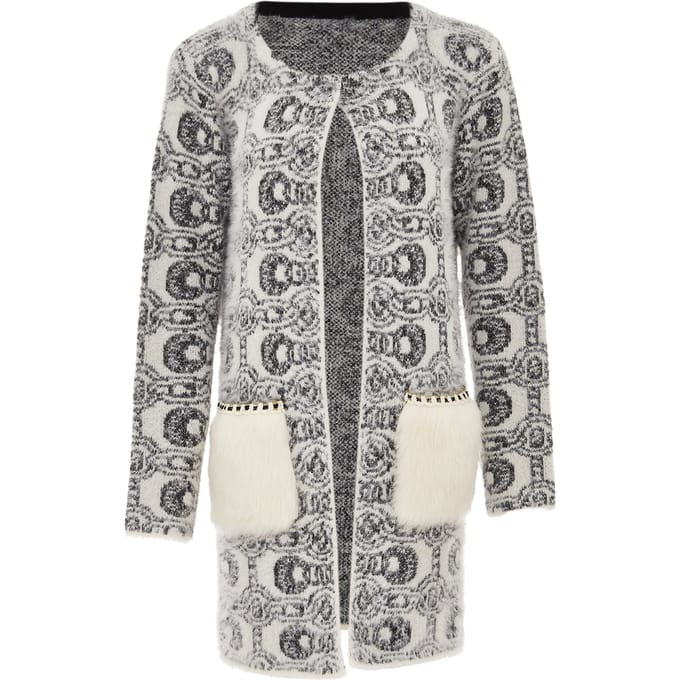 Faina Vest Dames wol wit zwart