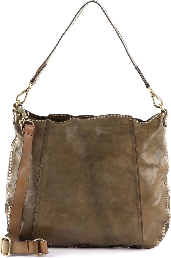 CAMPOMAGGI Leren Schoudertas Shoulder Bag Verde Militare Olijfgroen
