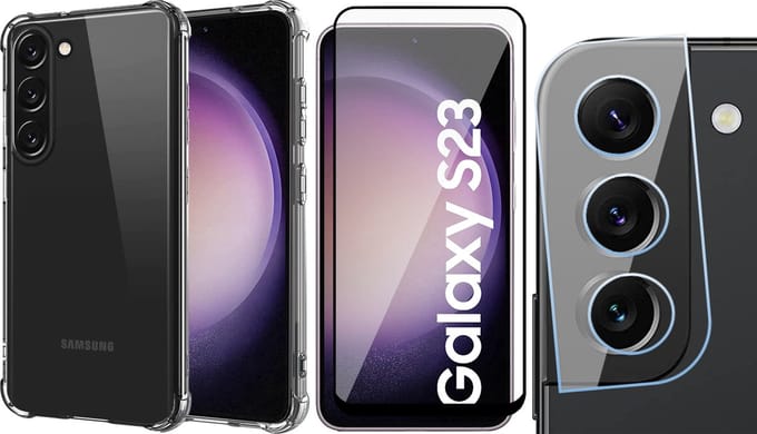 Hoesje geschikt voor Samsung Galaxy S23 - Screenprotector FullGuard & Camera Lens Screen Protector - Back Cover Case ShockGuard Transparant