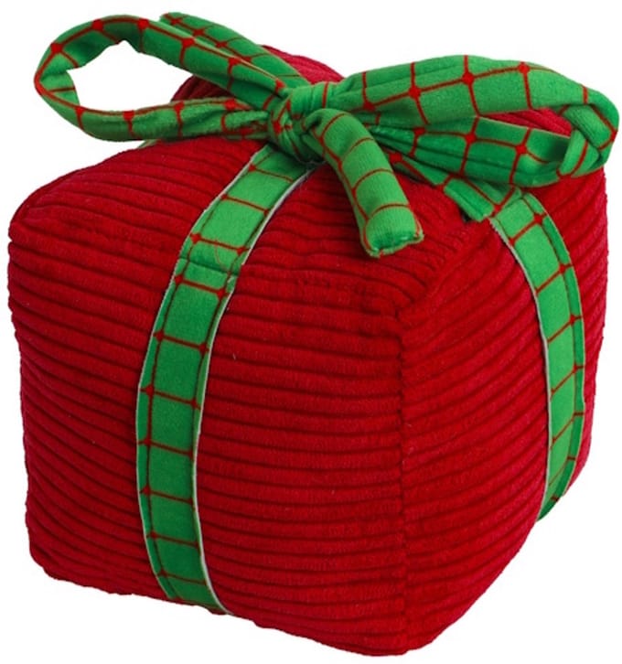 De Boon Pluche kerstcadeau hondenspeeltje rood groen 12 cm