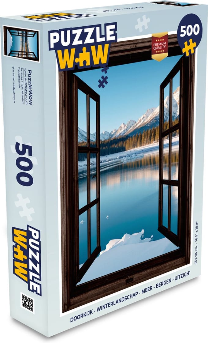 Puzzel Doorkijk - Winterlandschap - Meer - Bergen - Uitzicht - Legpuzzel - Puzzel 500 stukjes