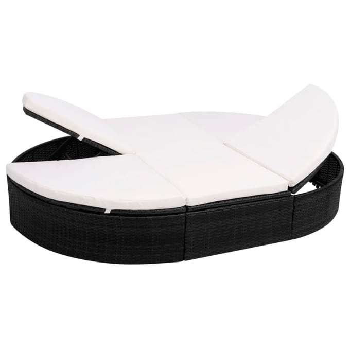 vidaXL - Loungebed - met - kussen - poly - rattan - zwart