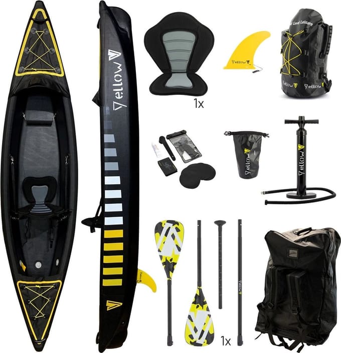 YellowV opblaasbare kajak voor 1 pers. 350 x 85 cm, Yellow V kayak complete set