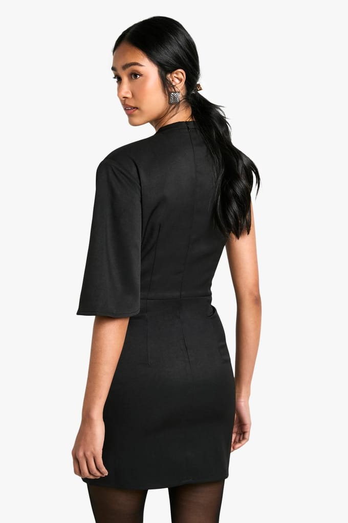 boohoo Dames High Cowl Asymmetrische Mini Jurk | Zwart | Maat: 36