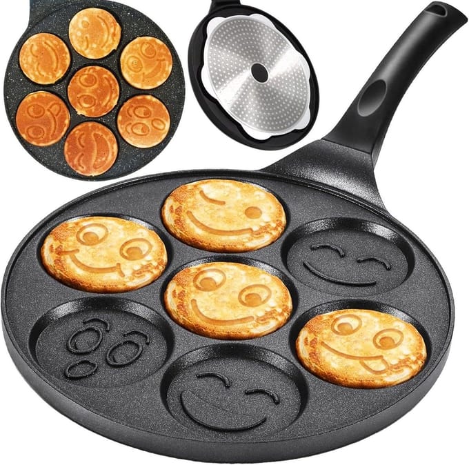 Pannenkoekenpan - Mini pannenkoeken - Ontbijt Bakken - 7 Vormen - 26.5 cm - Zwart