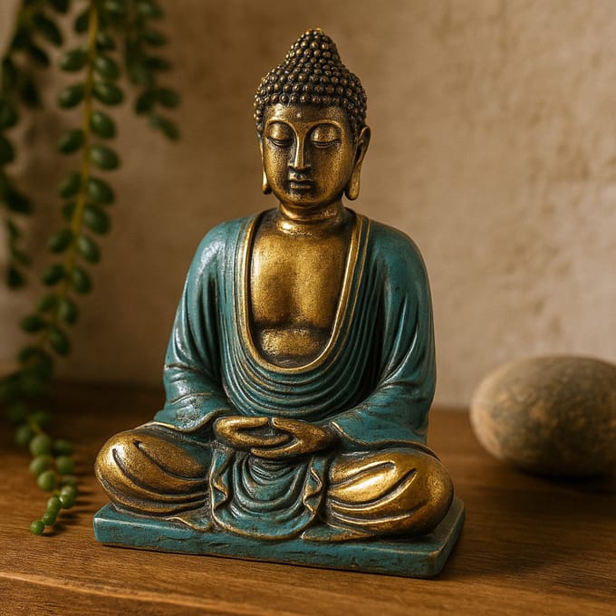Boeddha Beeld in meditatie - Teal & Gold Buddha - Medium