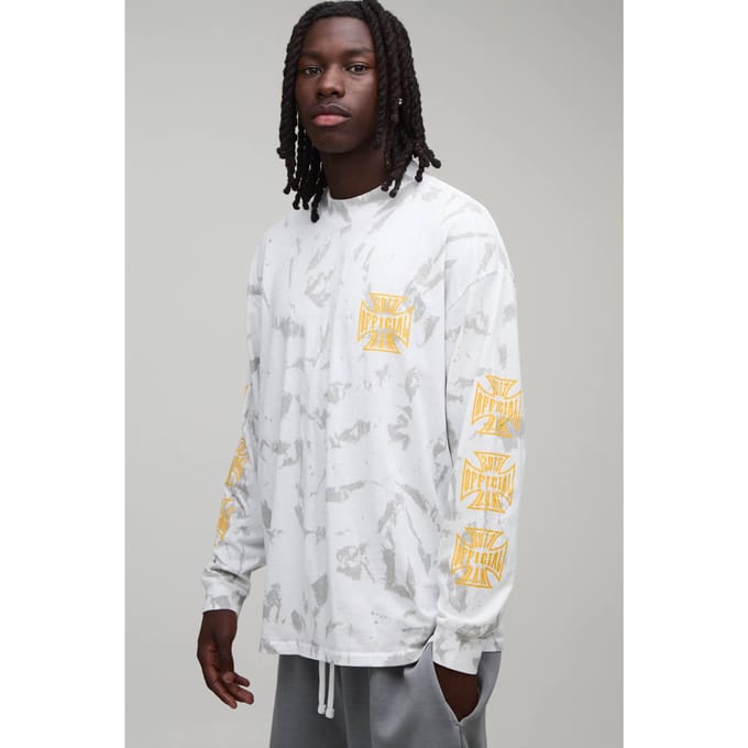 Oversized Tie-dye T-shirt Met Lange Mouwen En Officiële Print | Stone | Size Medium