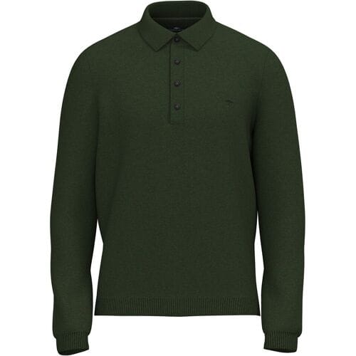 Fynch-Hatton Trui Structured Cotton Polo Pullover Donker Khaki / male