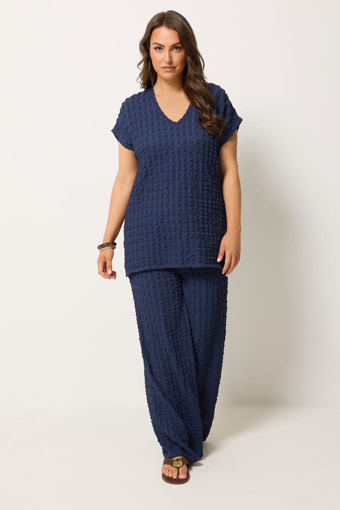Yours Marineblauw Tshirt Met Bubbeltextuur Size 42