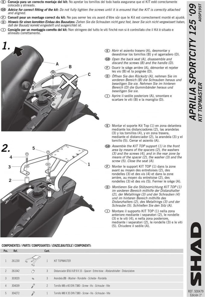 Steun topkoffer Shad voor scooter Derbi 50 Variant Sport 4T 2012-2014 A0SP19ST