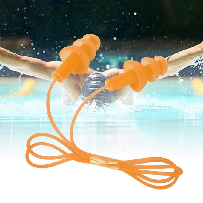 Waterdichte Zachte Siliconen Met Koord Geluidsdempende Zwem Oordopjes Oorbeschermer(Oranje)