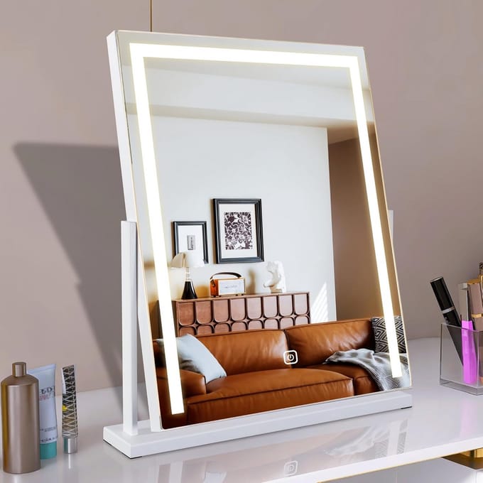 Vierkante Make-up Spiegel met LED Verlichting en Touch-Schakelaar