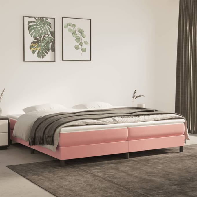 vidaXL - Boxspring - bed - fluweel - roze - 200x200 - cm