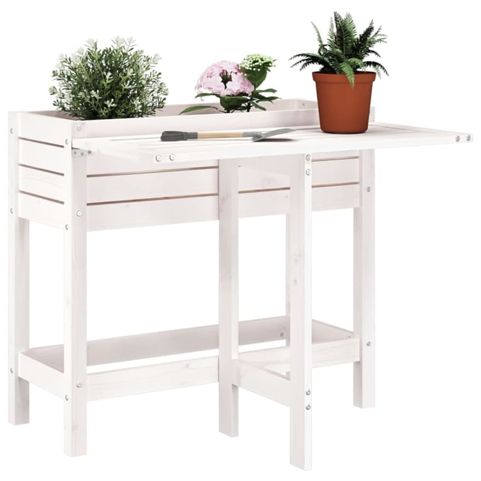 vidaXL - Plantenbak - met - inklapbaar - tafelblad - massief - grenenhout - wit