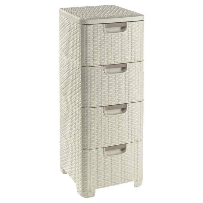 CURVER Kasten met 4 lades Kast Commode Badkamer Rotan 4X14L crème