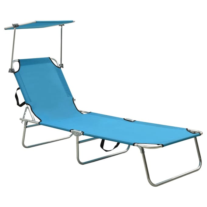 vidaXL - Ligbed - inklapbaar - met - luifel - aluminium - blauw