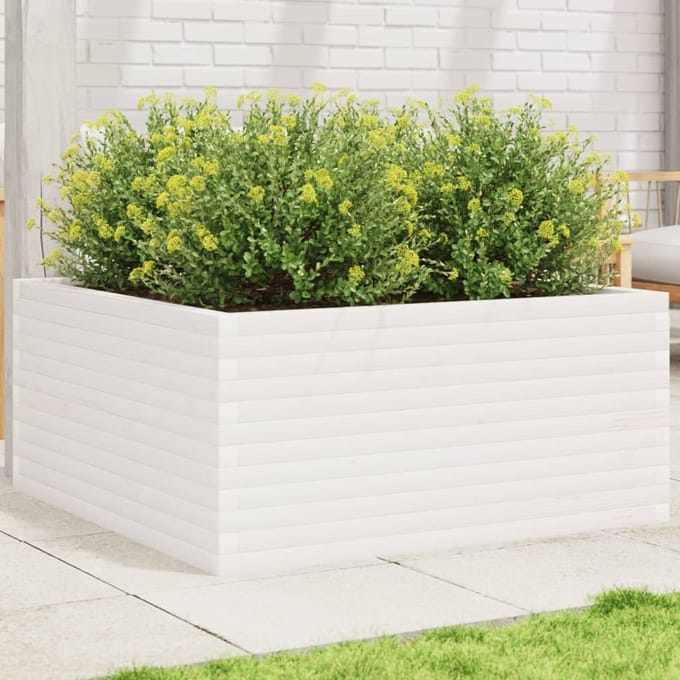 vidaXL - Plantenbak - 100x100x46 - cm - massief - grenenhout - wit