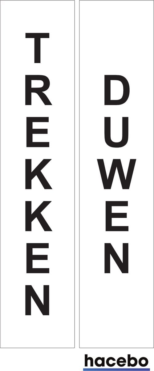 Deursticker Set Duwen Trekken Verticaal - 14x3 cm -Set van 2 stuks - Wit met Zwarte Tekst - Push en Pull - UV en Waterproof