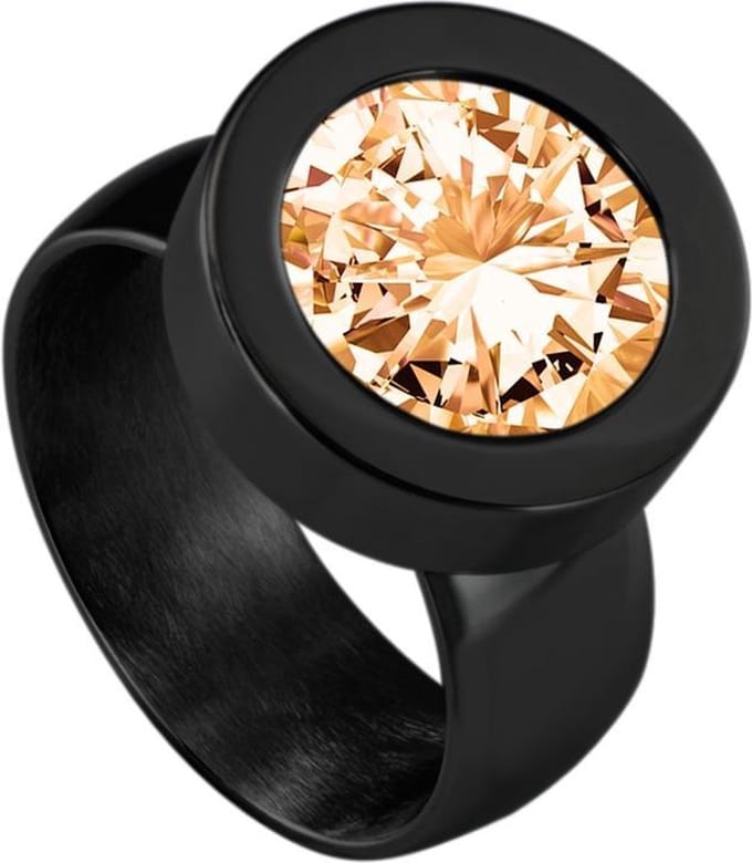 Quiges RVS Schroefsysteem Ring Zwart Glans 20mm met Verwisselbare 12mm Mini Munt - SLSRS54720