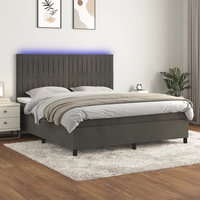 vidaXL - Boxspring - met - matras - en - LED - fluweel - donkergrijs - 160x200 - cm