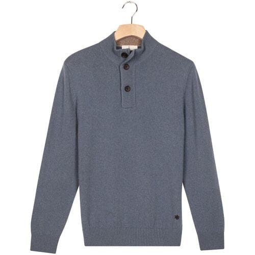 Thomas Maine Trui Half Zip Buttons Fine Lambswool Single Knit Storm Sky / male