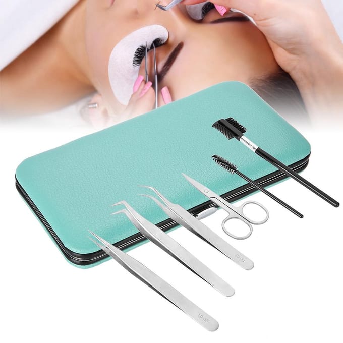 Ensemble 6 pièces Kit d'outils professionnels pour extension de cils Pinces Ciseaux Pinceaux Outil de maquillage white