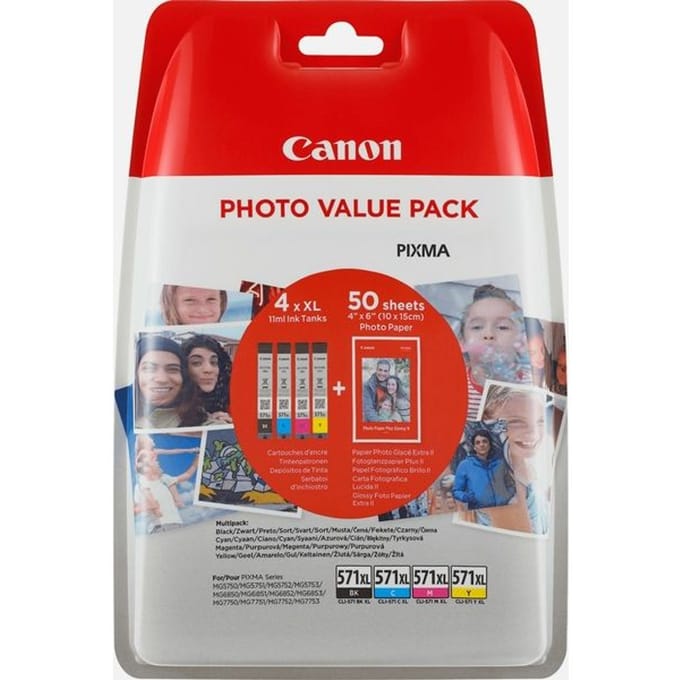 Canon Inktcartridge CLI-571XL BK/C/M/Y + Photo pack (PGI-570 / CLI-571) 4-kleuren Multipack Hoge capaciteit