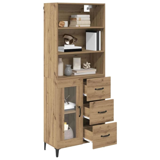 vidaXL - Highboard - Artisan - Eiken - 69,5 - x - 34 - x - 180 - cm - Bewerkt - hout