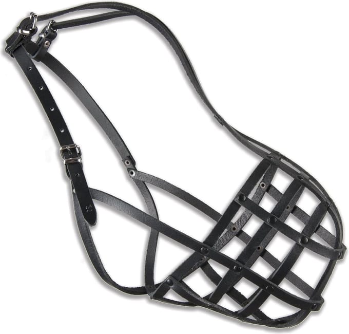 Zwarte muilkorf "21" voor kleine Mastiff - Leer dog muzzle