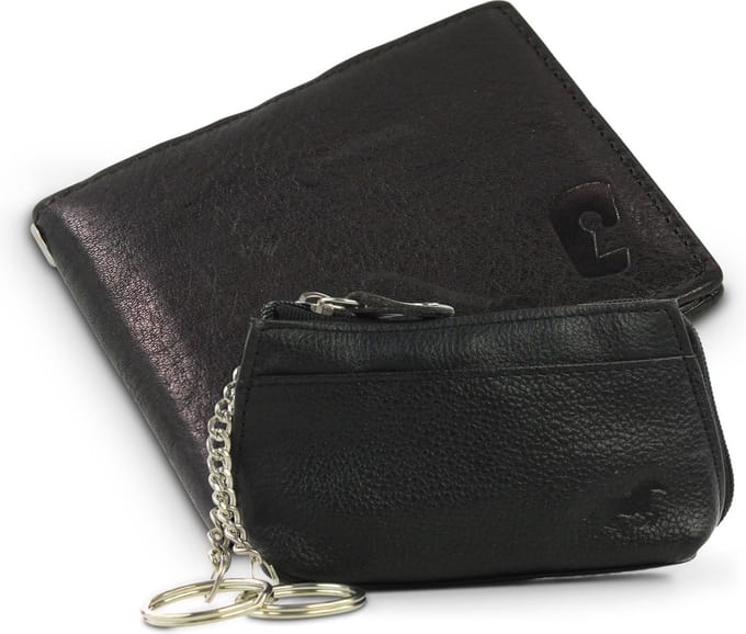 Leren heren  Billfold portemonnee - Sleuteletui - Zwart