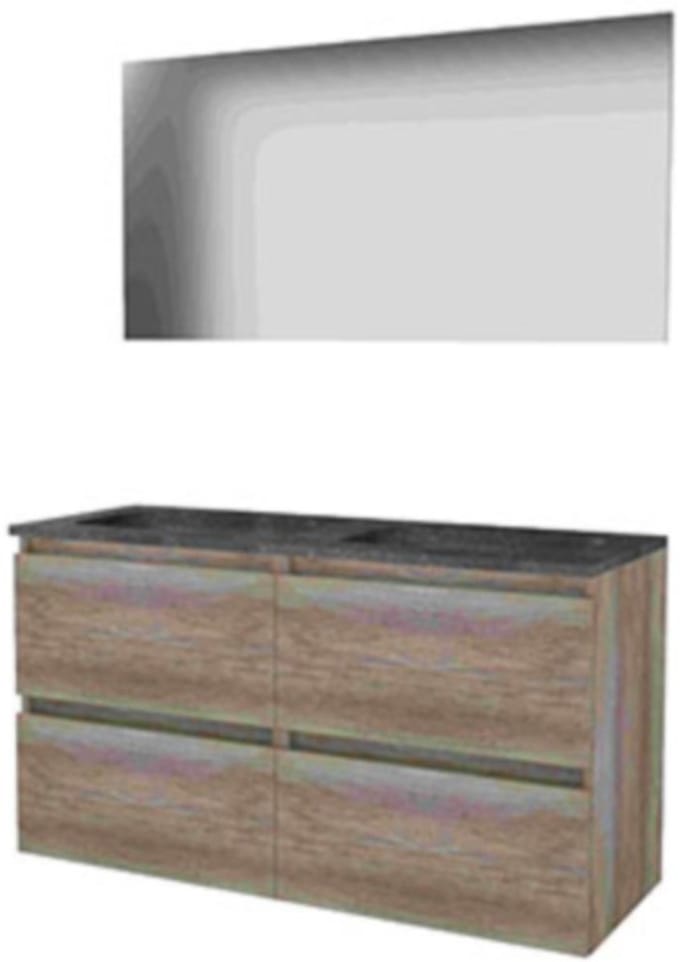 Basic-Line Basic 46 Badkamermeubelset - 120 x 46 cm - Greeploos - 4 Lades - Hardstenen Wastafel - 2 Kraangaten - Spiegel - Scotch Oak
