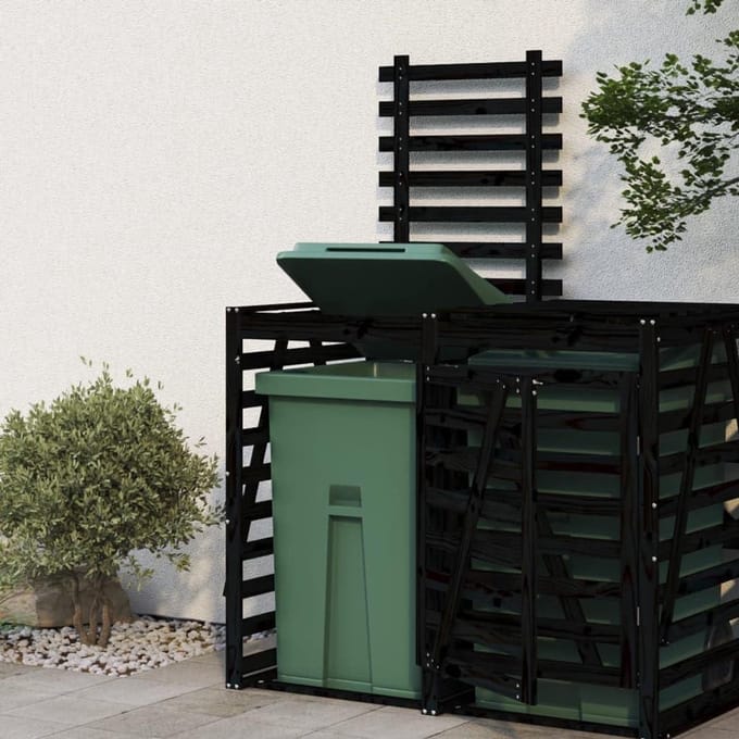 Afvalbak Uitbreiding - Container Vergroting - Afval Opslag - Massief Hout - 78 x 91.5 x 128.5 cm - Zwart