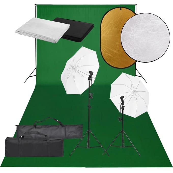 vidaXL - Fotostudioset - met - verlichtingsset, - achtergrond - en - reflector