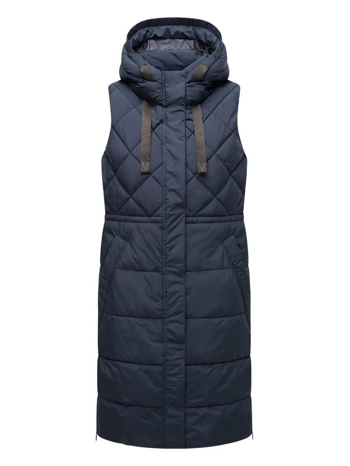Marikoo lange gewatteerde damesbodywarmer met capuchon – Narikaa